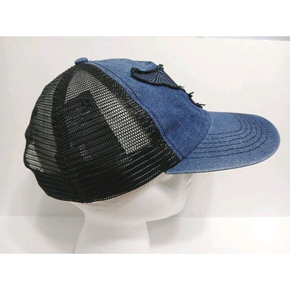 Harley Davidson Eagle Trucker Hat Denim Mesh Snapback Blue Black Retro Big Logo - Picture 5 of 7